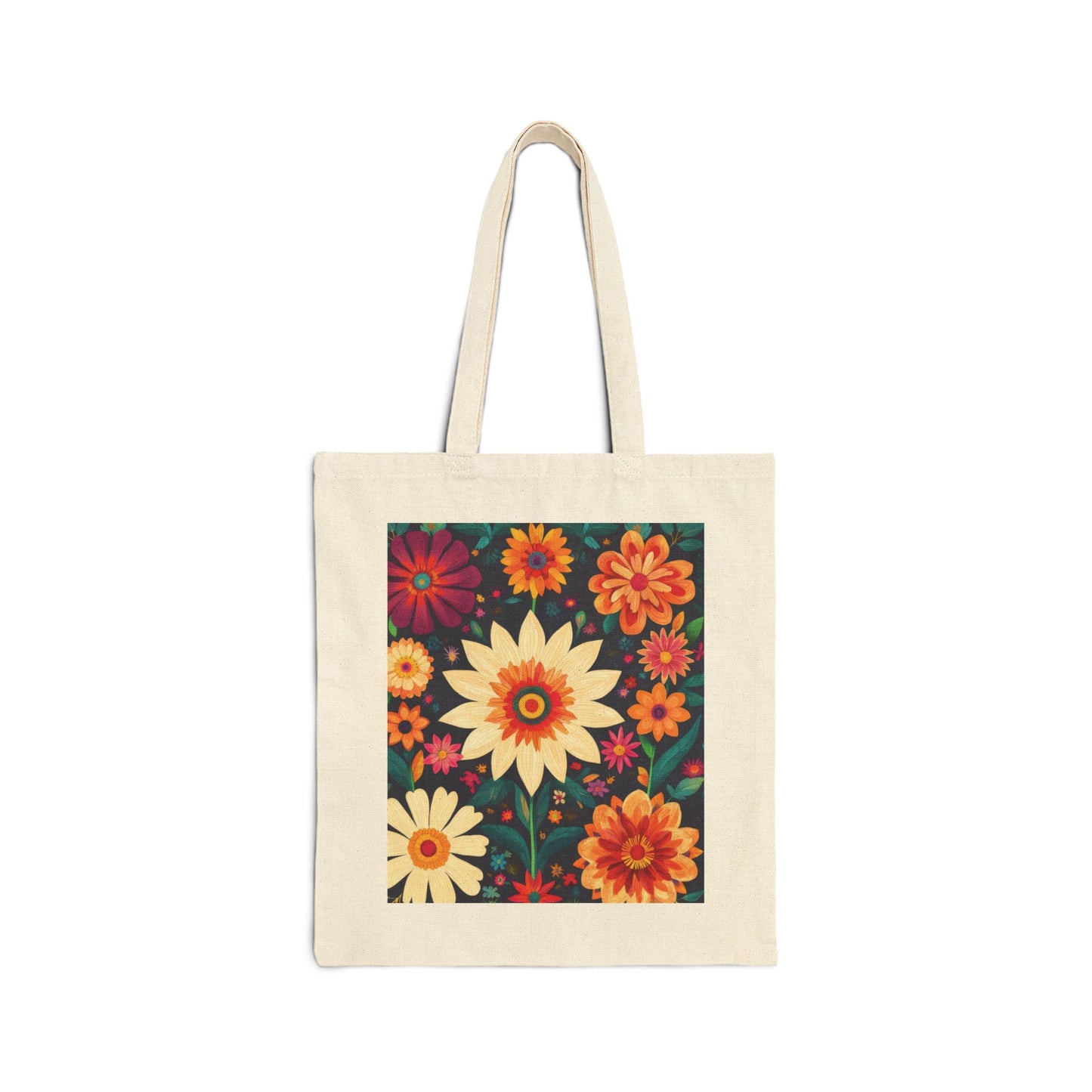 Floral Cotton Canvas Tote Bag, Eco-Friendly Shopping Bag, Reusable Grocery Tote, Boho Chic Gift, Market Bag with Flower Design