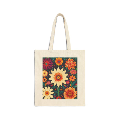Floral Cotton Canvas Tote Bag, Eco-Friendly Shopping Bag, Reusable Grocery Tote, Boho Chic Gift, Market Bag with Flower Design