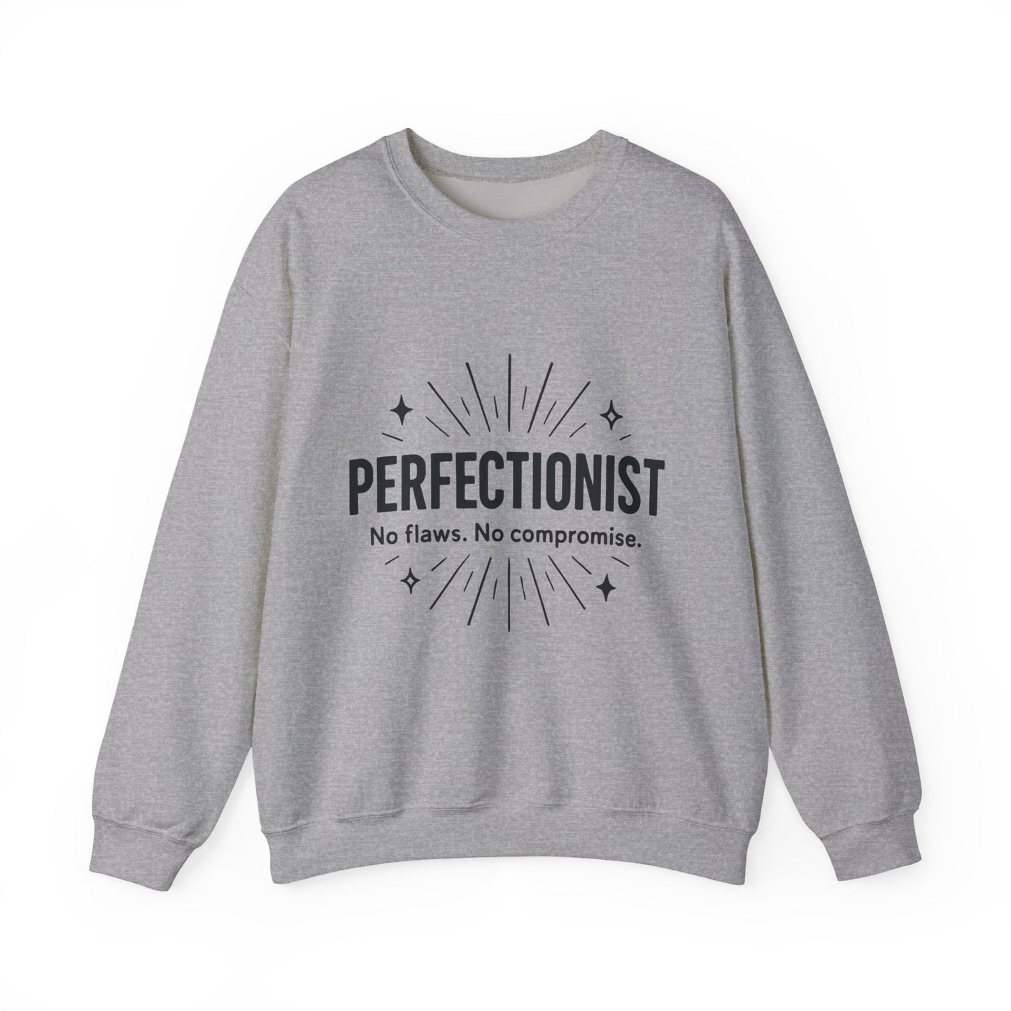 Men's Perfectionist Sweatshirt, Bold No Flaws No Compromise Design, Clean Look Funny Gift for Him, Minimal Black Graphic Pullover