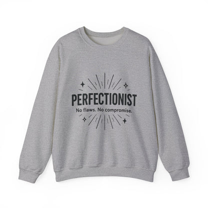 Men's Perfectionist Sweatshirt, Bold No Flaws No Compromise Design, Clean Look Funny Gift for Him, Minimal Black Graphic Pullover