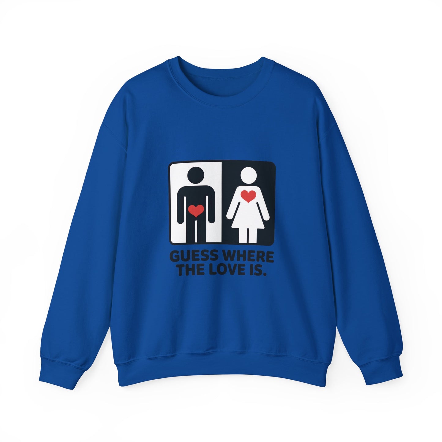 Guess Where the Love Is Mens Crewneck Sweatshirt, Cute Couples Gift, Love Themed Apparel, Valentine's Day Apparel, Relationship Sweatshirt