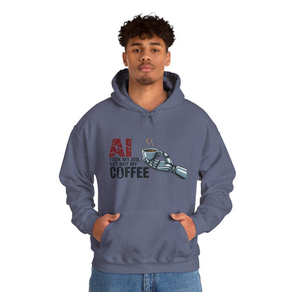 AI Coffee Hoodie, Funny Robot Humor Pullover, Geek Job Joke Sweatshirt Gift, Men's Heavy Blend™ Hooded Sweatshirt, Sarcastic Work Shirt