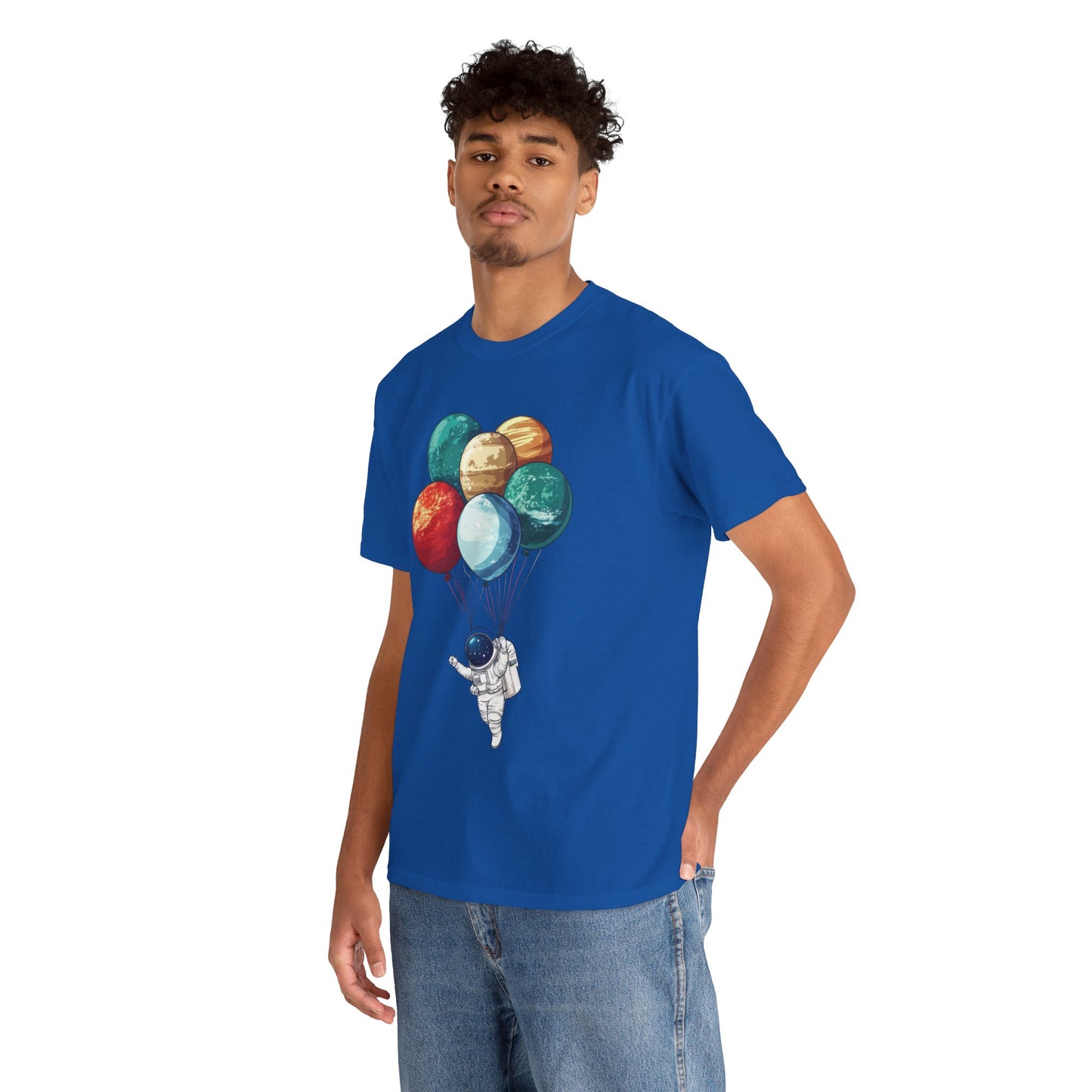 Astronaut with Planet Balloons T-Shirt, Space Lover Unisex Tee, Outer Space Graphic Shirt, Space Theme Shirt, Cosmic Adventure Top