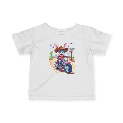Biker Bunny Baby Tee - Cute Easter Rabbit on Motorcycle Shirt for Infants, Funny Spring Outfit, Gift for 6-24 Month Old Babies