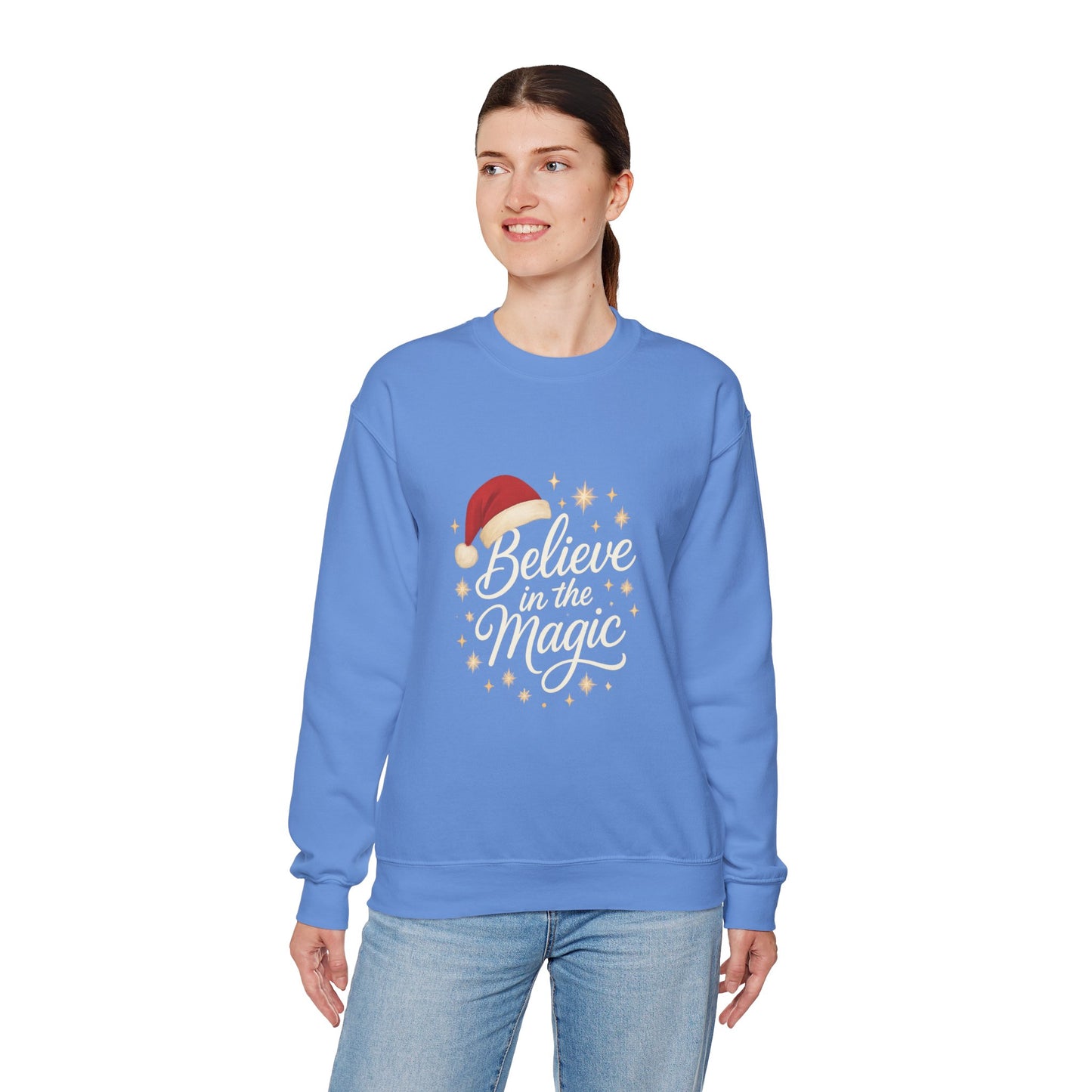 Believe in the Magic Women's Christmas Shirt, Santa Hat Holiday Cozy Sweatshirt, Women's Heavy Blend™ Crewneck Sweatshirt