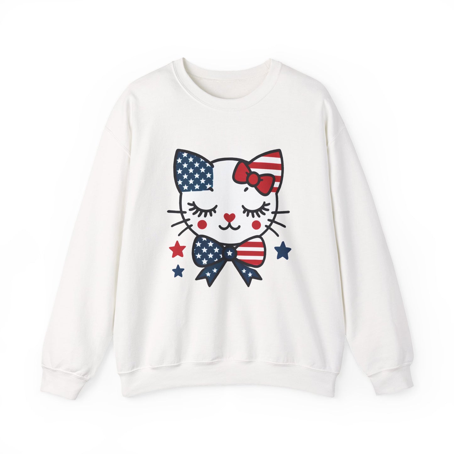 Cute Cat American Flag Sweatshirt, Women's Crewneck, Perfect for 4th of July, Women's Casual Wear, Cat Lovers Gifts
