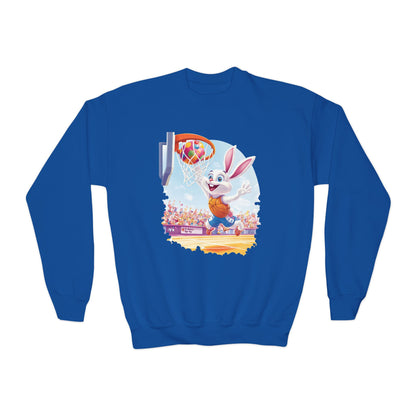 Easter Basketball Bunny Youth Sweatshirt - Cute Bunny Dunking Egg Ball, Fun Spring Sports Pullover for Kids, Easter Gift Idea, Fun Gym Wear