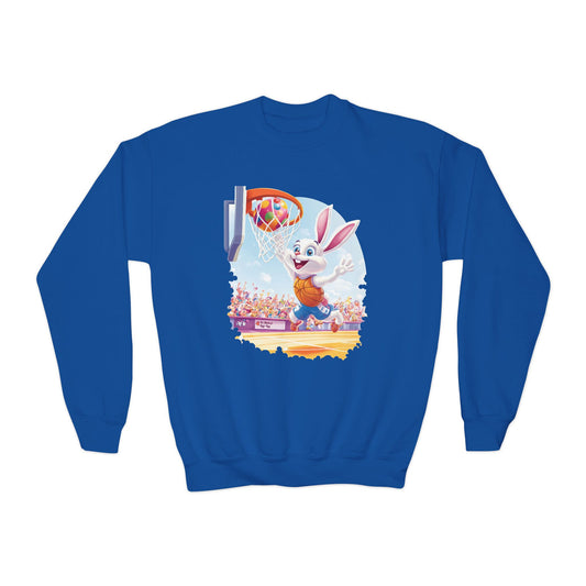 Easter Basketball Bunny Youth Sweatshirt - Cute Bunny Dunking Egg Ball, Fun Spring Sports Pullover for Kids, Easter Gift Idea, Fun Gym Wear