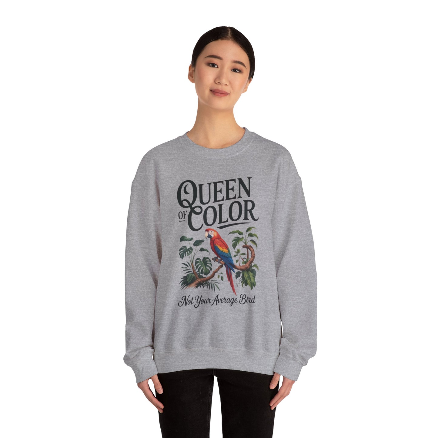 Vibrant Crewneck Womens Sweatshirt, Colorful Apparel, Bird Design, Cozy Layering, Gift for Nature Lovers, Fun Fashion