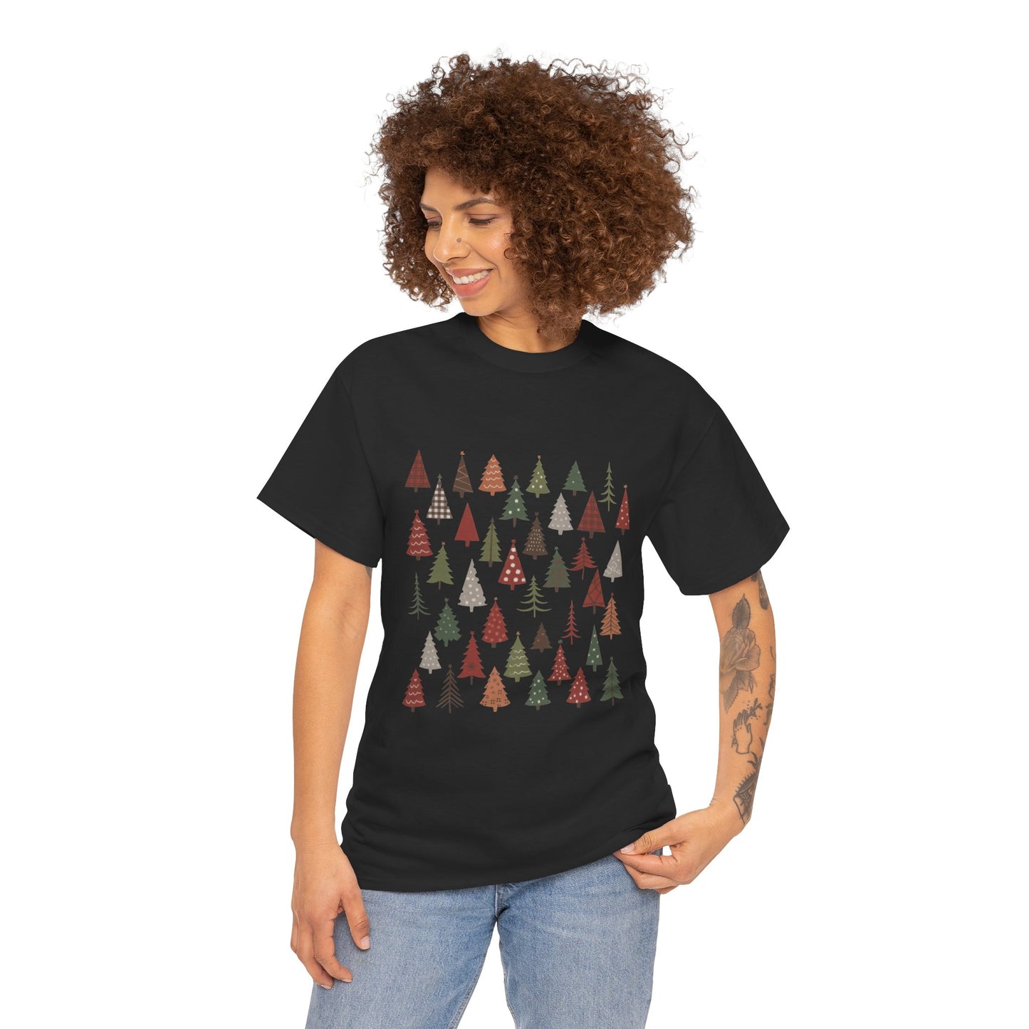 Minimal Christmas Tree T-Shirt, Boho Holiday Tee for Women