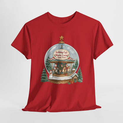 Holiday Café Christmas T-Shirt for Women, Warm Cocoa  Carousel Tee