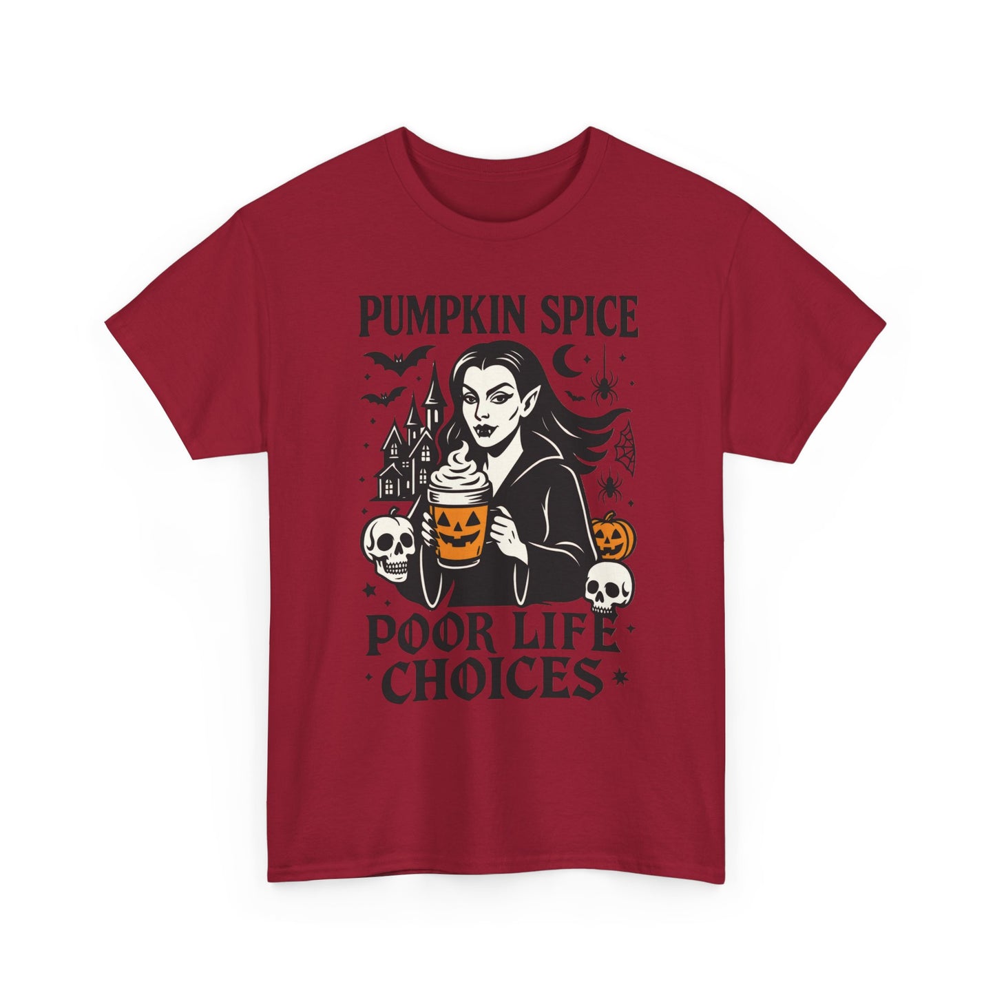 Pumpkin Spice Poor Life Choices Women's T-Shirt, Funny Vampire Coffee Halloween Graphic Tee