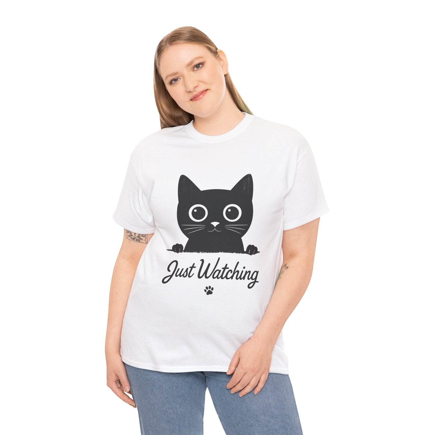 Cute Black Cat Shirt for Women - Just Watching Minimalist Kitty Tee - Funny Cat Lover Gift, Funny Pet Lover Gift, Animal Lover Tee