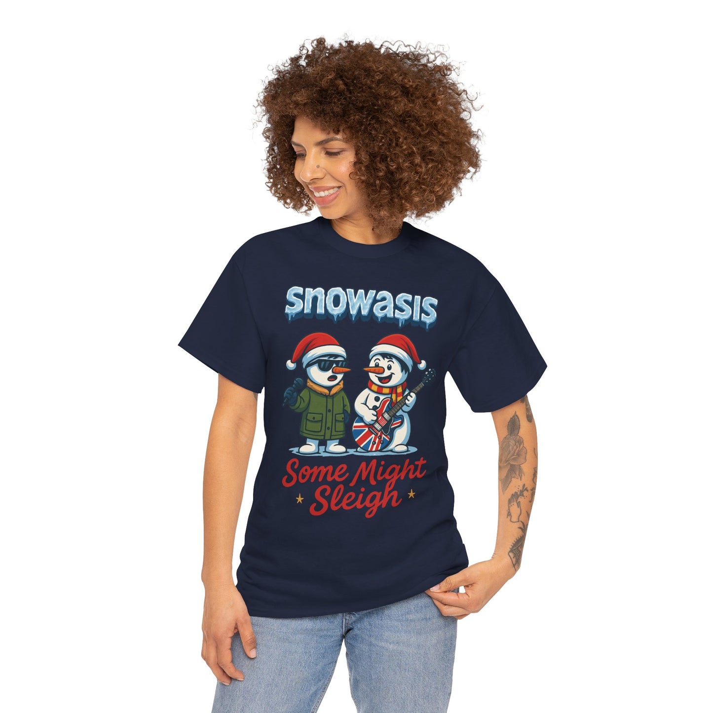 Funny Snowasis Women's Christmas T-Shirt, Retro Music Holiday Tee
