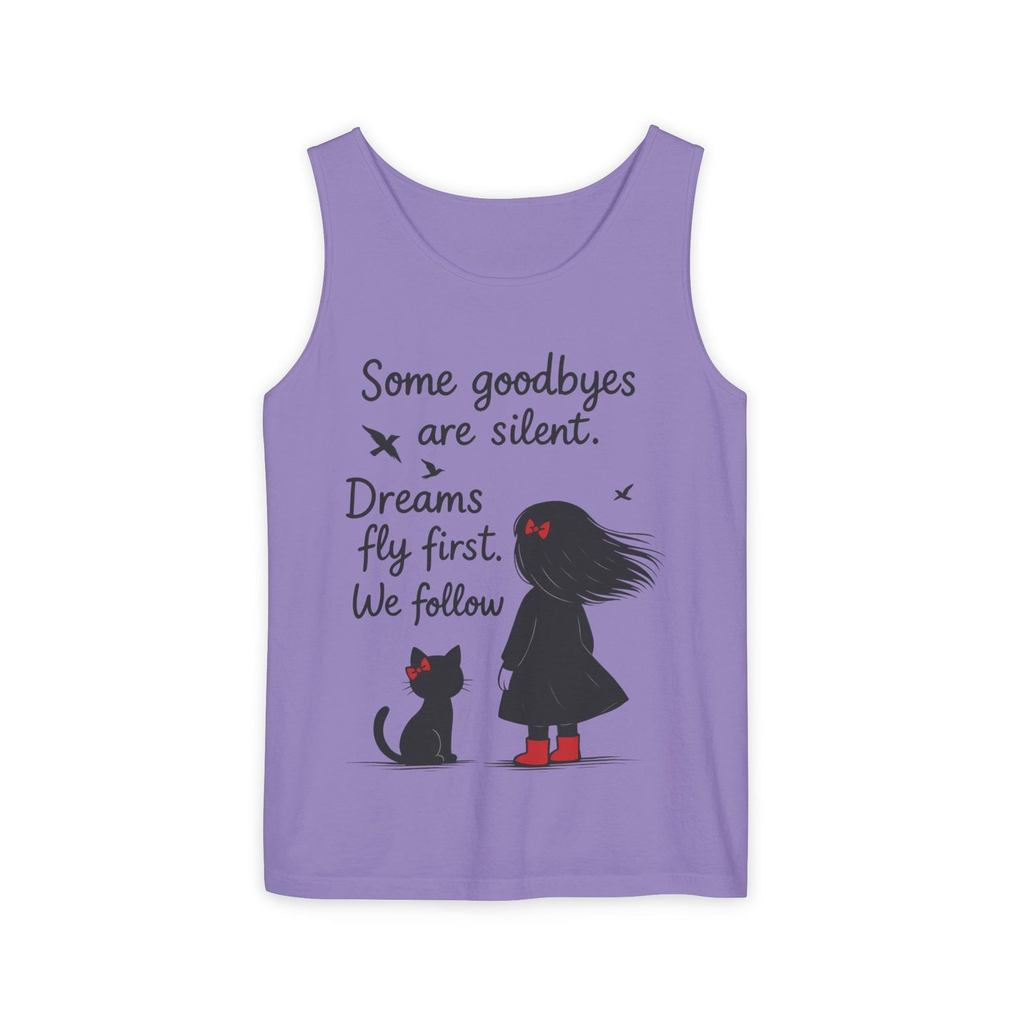 Minimalist Tank Top, Womens Tank, Girl & Cat Art Print, Emotional Lightweight Summer Shirt,  Inspirational Apparel, Cat Lover Gift