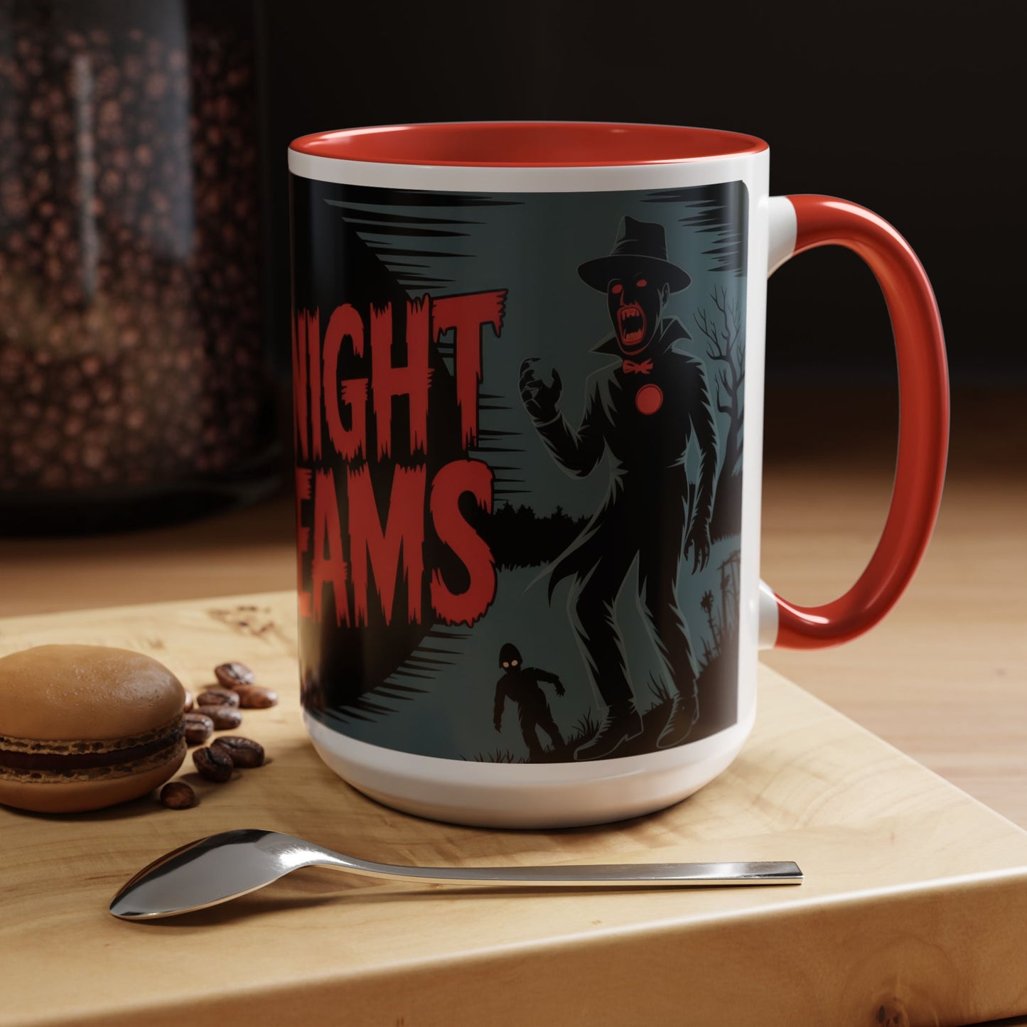 Midnight Screams Mug, Retro Horror Movie Poster Coffee Cup, Gothic Halloween Gift for Horror Lovers, Accent Coffee Mug (11, 15oz)