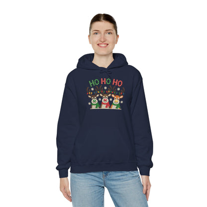 Ho Ho Ho Reindeer Hoodie, Cute Christmas Holiday Pullover for Women