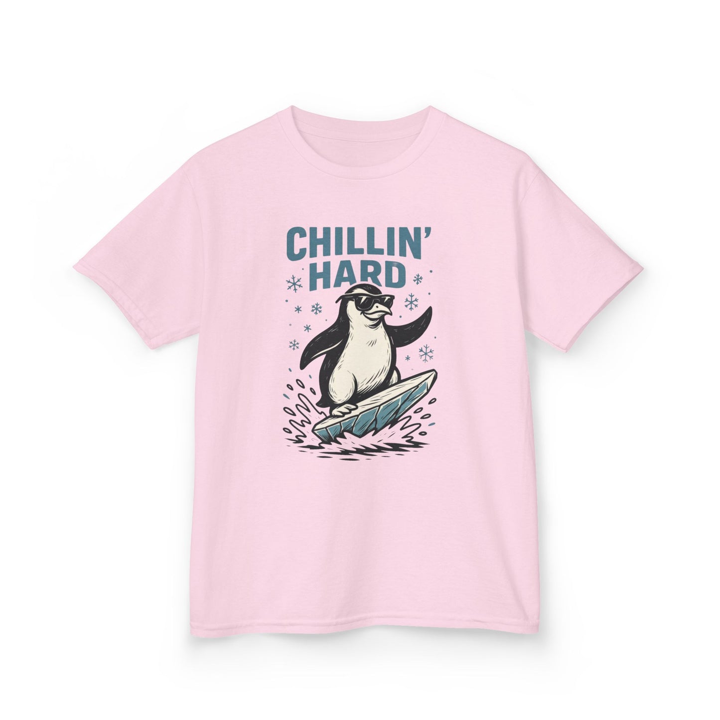 Kids Heavy Cotton™ Tee, Kids Chillin Hard Penguin T-Shirt, Funny Cool Animal Graphic Tee for Children
