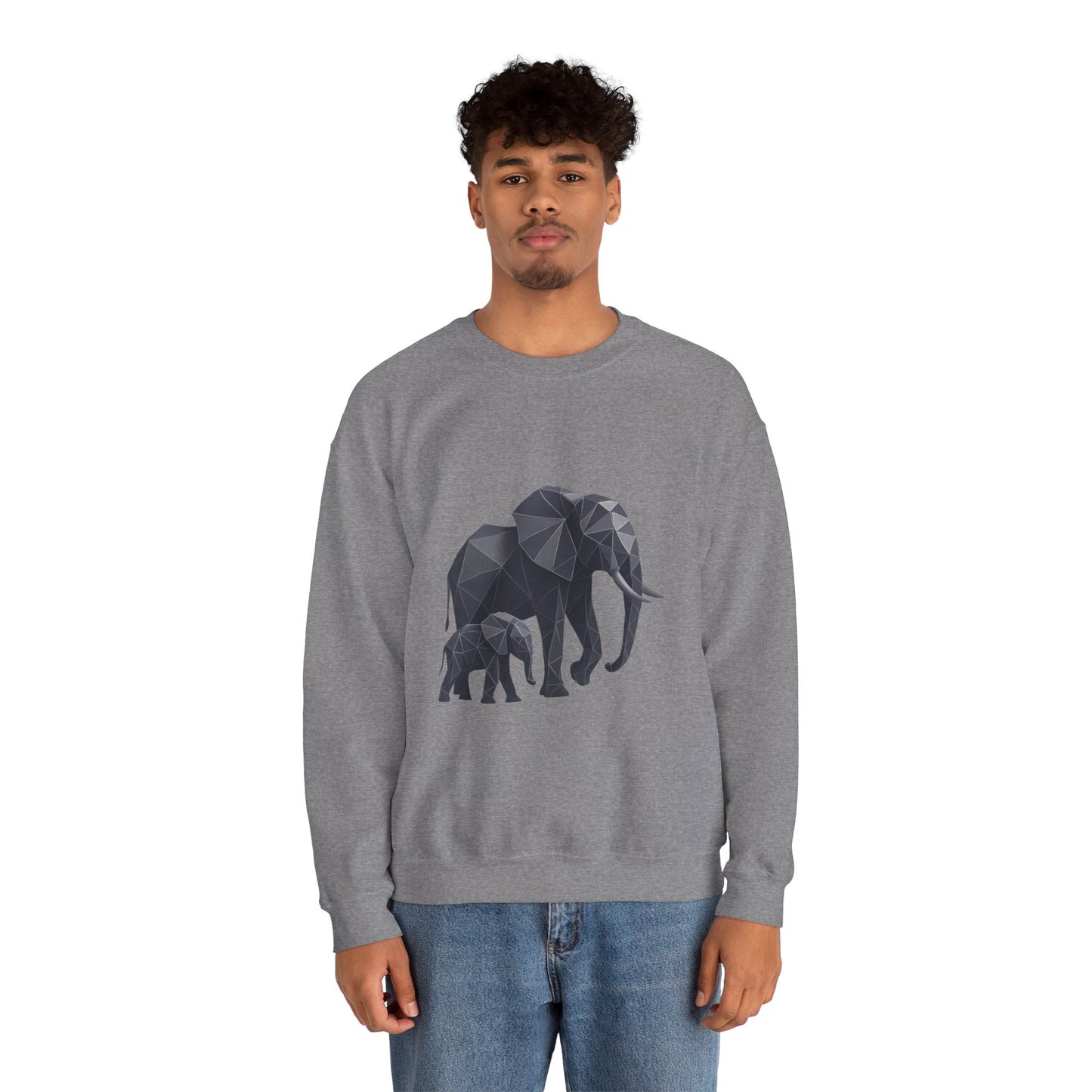 Geometric Elephant Sweatshirt, Cozy Unisex Crewneck, Animal Lover Gift, Nature Inspired Apparel, Eco-Friendly Fashion, Gift for Her