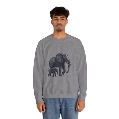 Geometric Elephant Sweatshirt, Cozy Unisex Crewneck, Animal Lover Gift, Nature Inspired Apparel, Eco-Friendly Fashion, Gift for Her