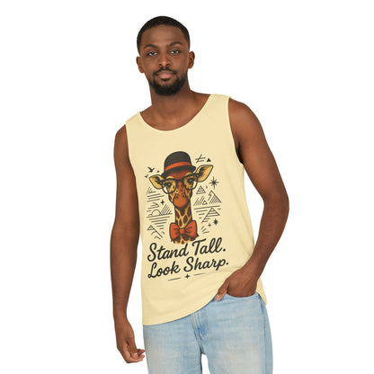 Giraffe Inspirational Tank Top, Stand Tall Look Sharp Shirt, Unisex Summer Apparel, Cute Animal Gift, Zoo Lover's Fashion