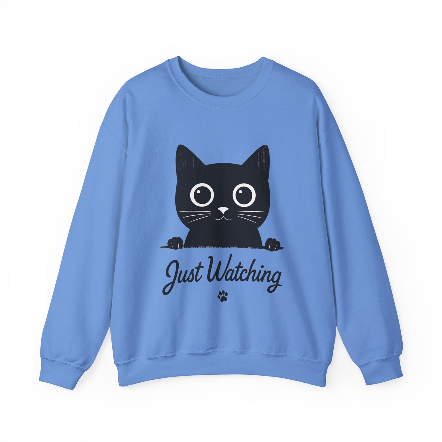 Funny Black Cat Womens Crewneck Sweatshirt - Just Watching Minimalist Kitty Pullover - Cozy Cat Lover Gift, Pet Owner Apparel