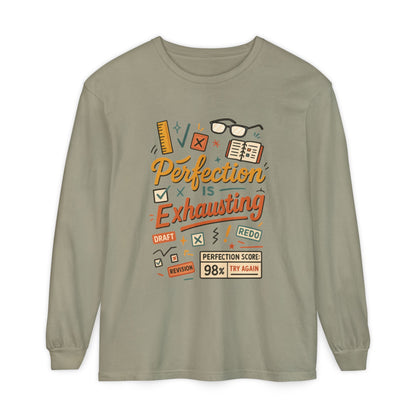 Stress Relief Long Sleeve Tee, Perfect for Perfectionists, Humorous Gift, Back-to-School, Gift for Graduates, Motivational Apparel