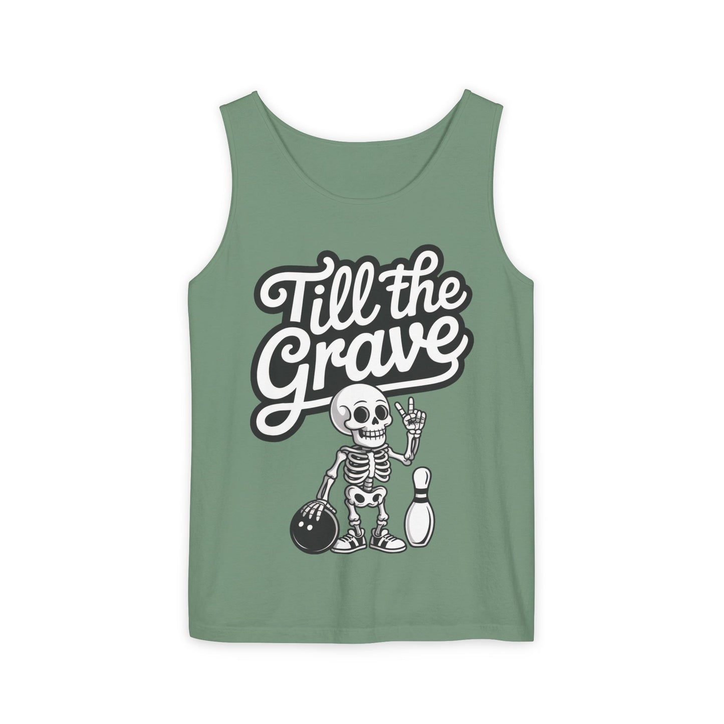 Funny Skeleton Bowling Tank Top, Halloween Apparel, Casual Summer Style, Cool Bowler Skull Workout Top, Strike Till the End