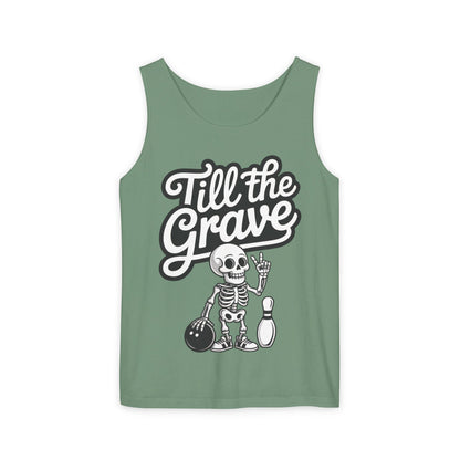 Funny Skeleton Bowling Tank Top, Halloween Apparel, Casual Summer Style, Cool Bowler Skull Workout Top, Strike Till the End