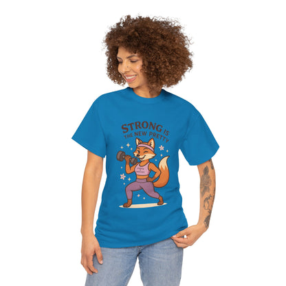 Strong is the New Pretty Tee, Inspirational T-Shirt, Fitness Apparel, Gift for Her, Motivational Top, Cute Fox Design, Womens Gym T-Shirt