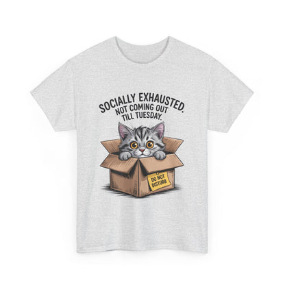 Socially Exhausted Cat Women's Tee, Funny Cat Shirt, Women's Graphic Tee, Gift for Introverts, Cute Animal T-Shirt, Weekend Wear