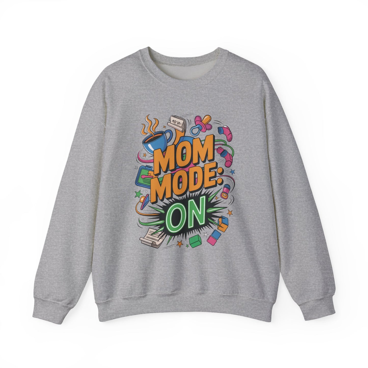 Mom Mode On Crewneck Sweatshirt, Gift for Mom, Mother's Day Humor T-Shirt, Cute Mama Life Graphic Tee, Mother's Day Gift