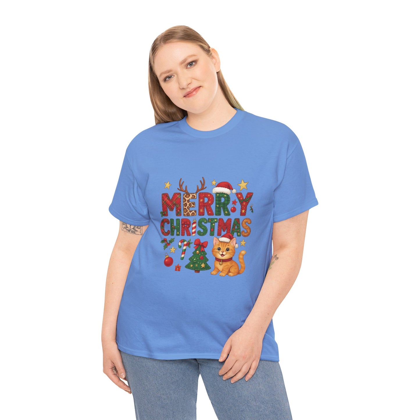 Merry Christmas Cat Shirt, Cute Holiday Cat Lovers Tee for Women