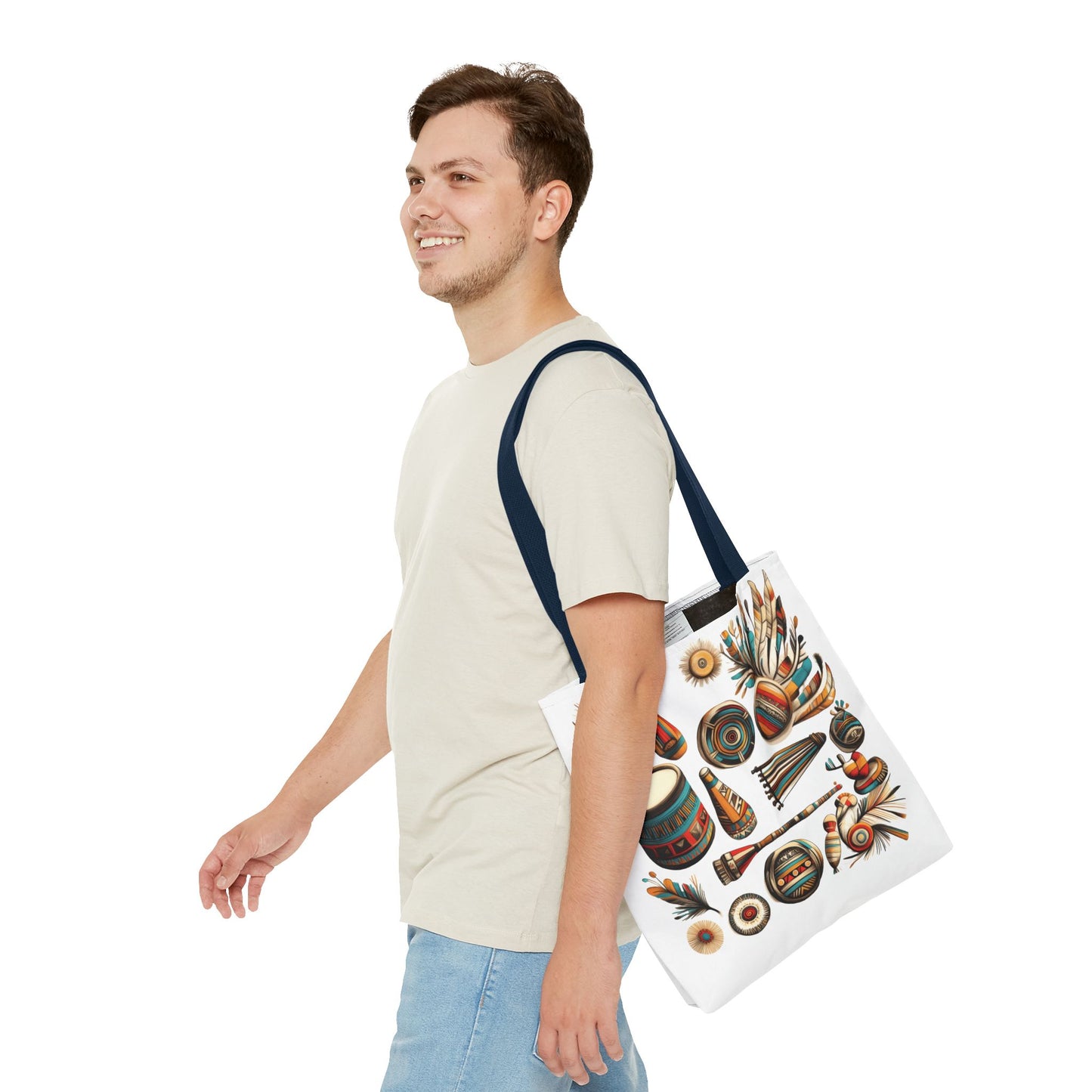 Boho Tribal Music Tote Bag, Ethnic Percussion Instrument Art, Festival Vibes, Shopping Bag, Bohemian Tote, Weekender Bag, Beach Bag, Large Canvas Bag