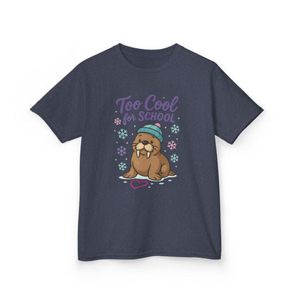 Kids Heavy Cotton™ Tee, Kids Too Cool for School Walrus T-Shirt, Cute Animal Graphic Tee, Funny Winter Shirt
