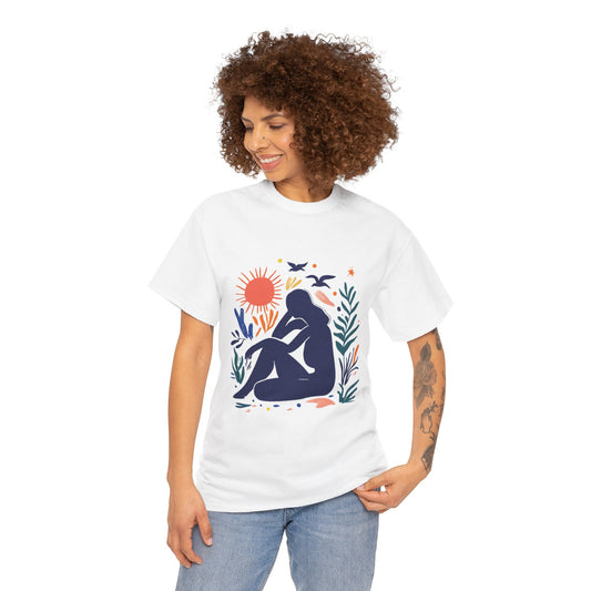 Boho Chic Unisex T-Shirt, Minimal Abstract Woman T-Shirt, Tee for Nature Lovers, Sun and Nature Print, Artistic Silhouette Tee