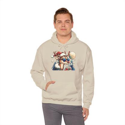 Cool Reindeer Christmas Hoodie, Funny Holiday Hot Cocoa Pullover for Men