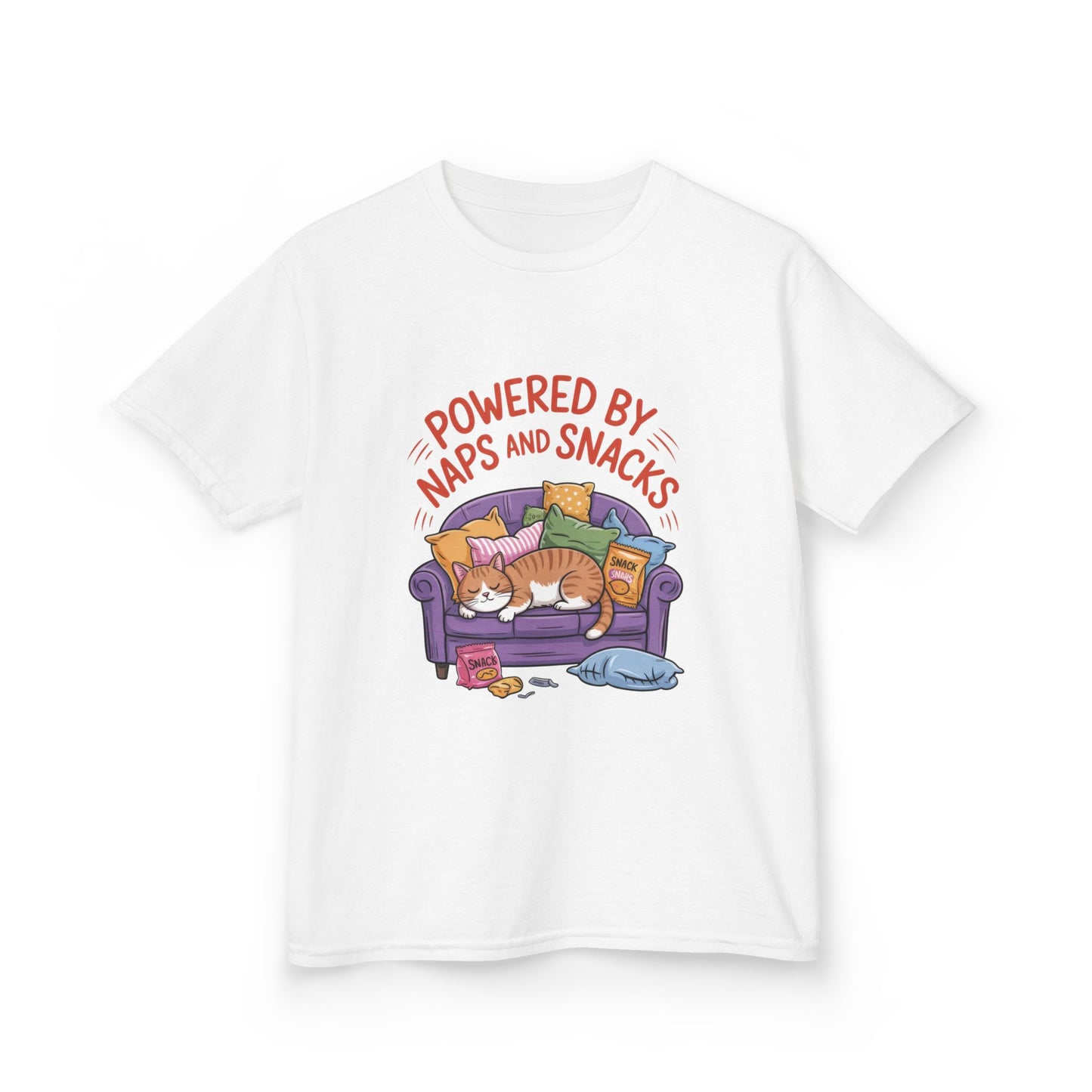 Kids Powered by Naps and Snacks Tee, Funny Kids T-Shirt, Cat Lover Gift, Birthday Present, Cute Cotton Tee, Everyday Wear