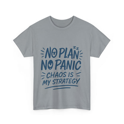 Funny Chaos Quote Mens T-Shirt, No Plan No Panic Humor Shirt, Casual Graphic Tee Gift for Him, Relaxed Fit