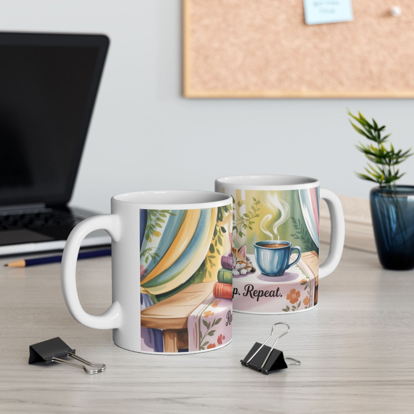Cozy Cat Lover Mug, Ceramic Coffee Cup for Readers, Gift for Cat Lovers, Relaxing Tea Mug, Perfect for Home & Office, Book Lover Coffee Cup