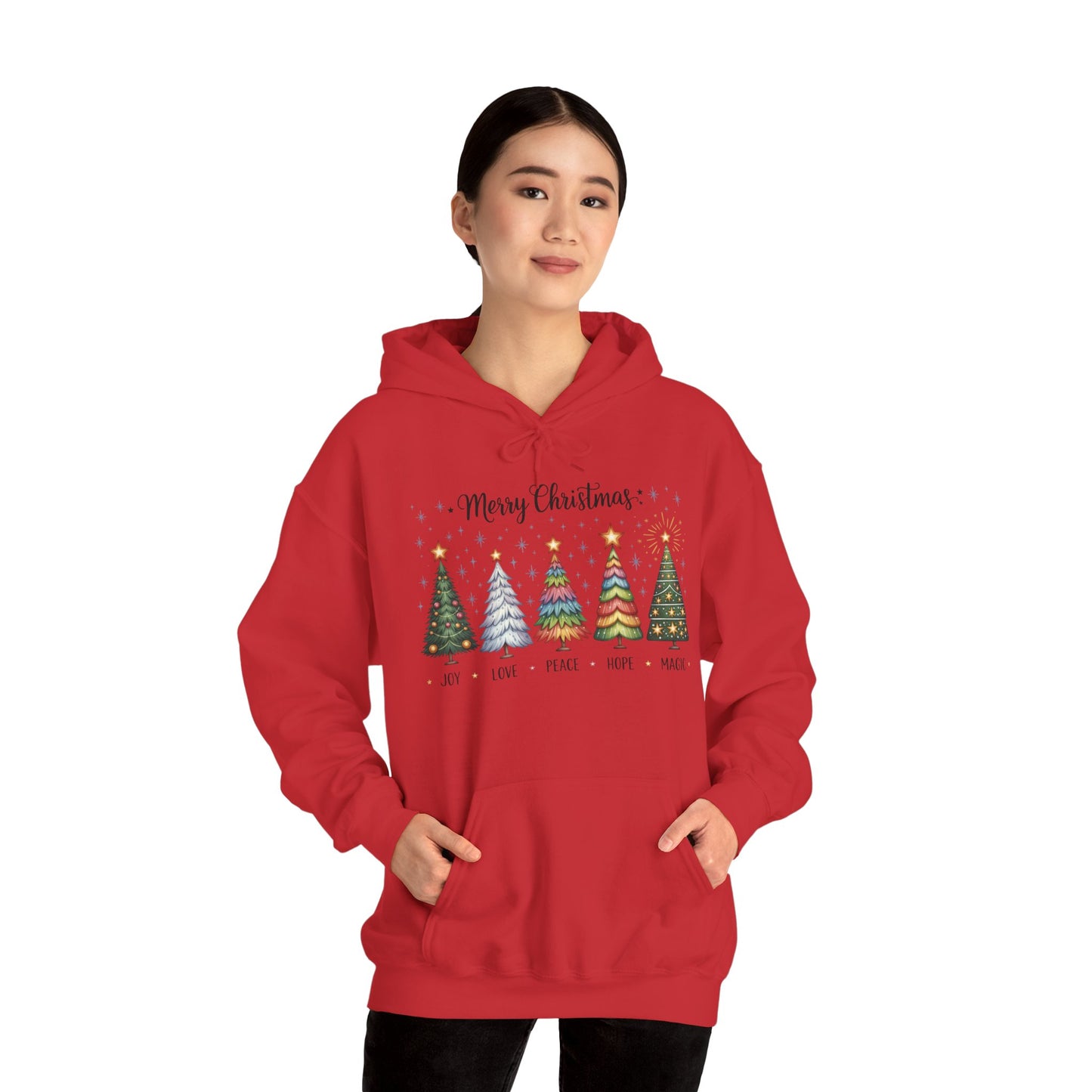 Merry Christmas Women's Hoodie, Joy Love Peace Hope Magic Holiday Hoodie, Women's Heavy Blend™ Hooded Sweatshirt
