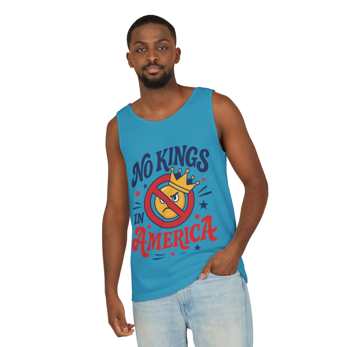 No Kings in America Tank Top - Funny Patriotic Anti Monarchy Sleeveless Shirt - USA Freedom Top, Unisex Summer Apparel, USA Independence Day