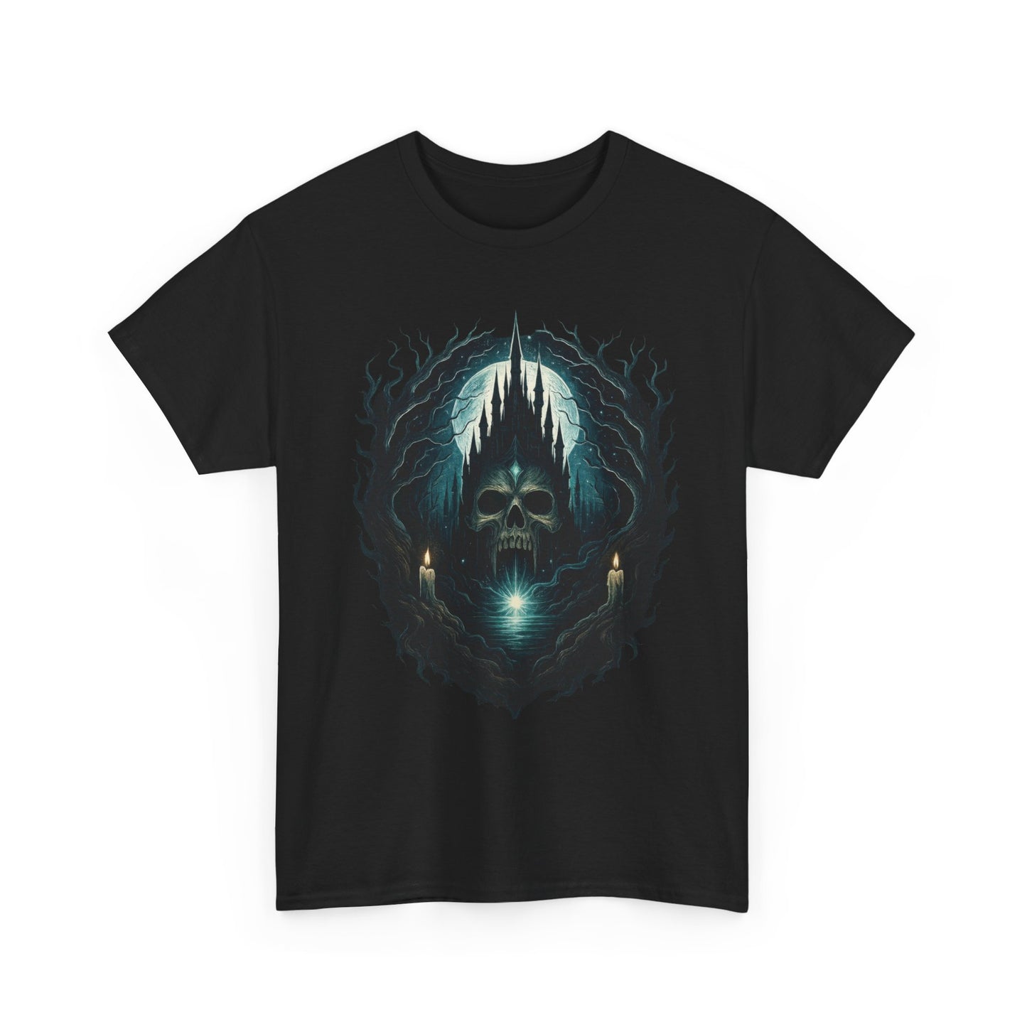 Gothic Skull Castle Men's T-Shirt, Dark Horror Haunted Night Graphic Tee, Halloween Shirt