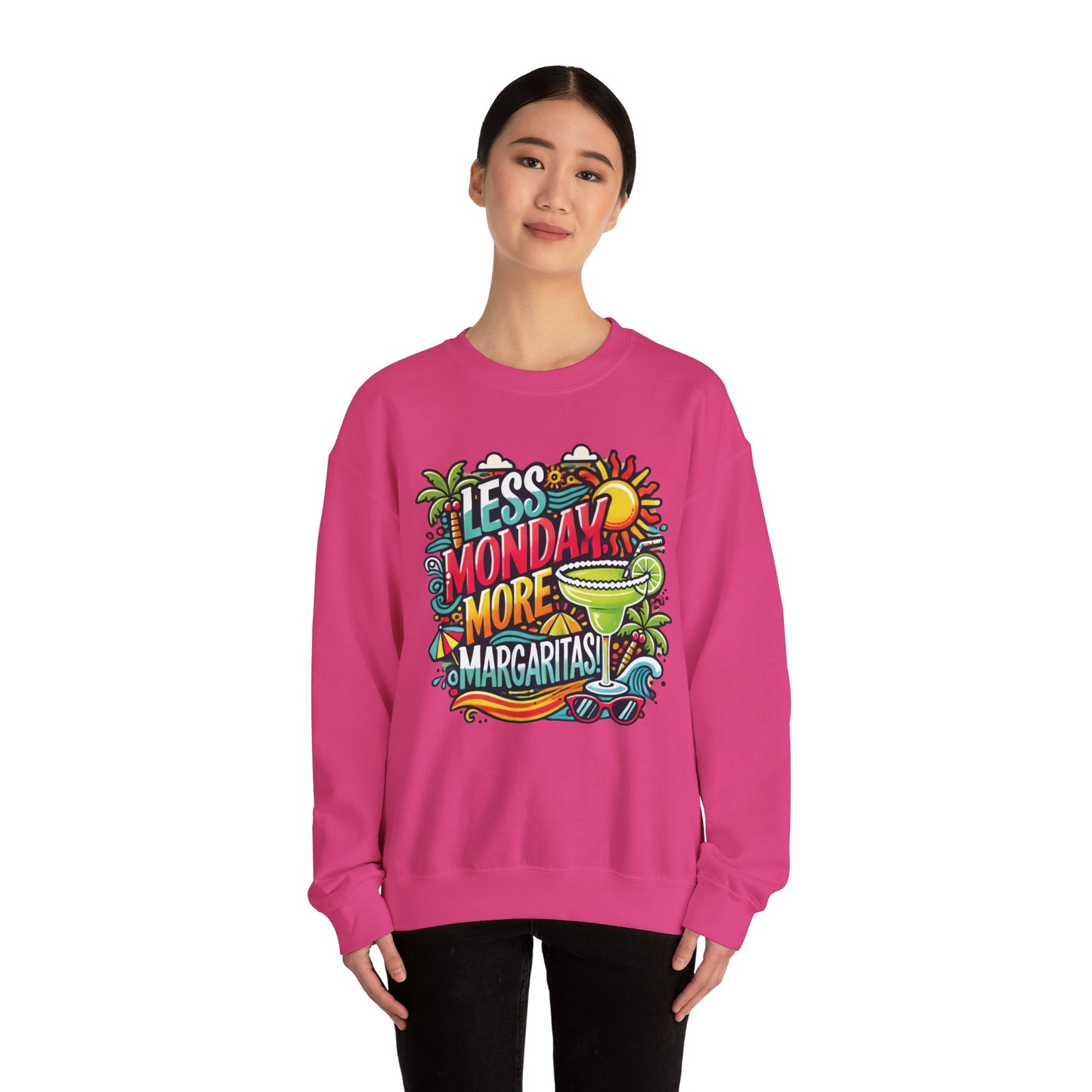 Less Monday More Margaritas Crewneck Sweatshirt, Funny Summer Unisex Beach Vibes Pullover, Fun Unisex Crewneck, Summer Parties Sweatshirt