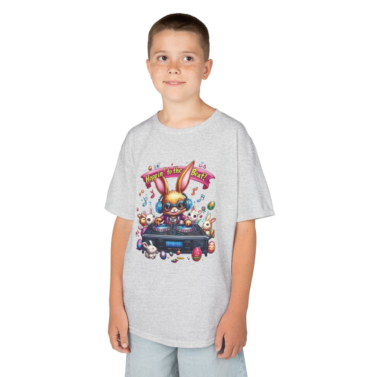 Kids Easter DJ Bunny T-Shirt Fun - Music Themed Spring Tee, Hoppin to the Beat Design, Colorful Holiday Shirt for Boys and Girls