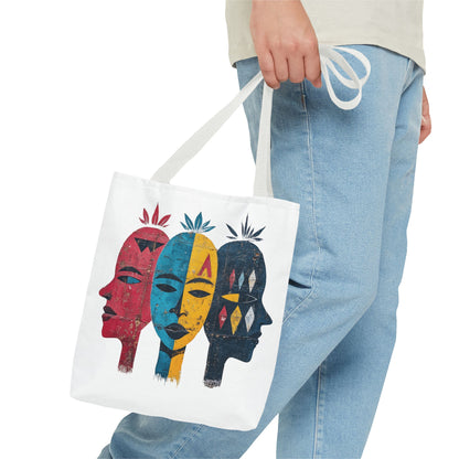 Artistic Tote Bag with Abstract Faces - Bohemian Style, Eco-Friendly Shopping Bag, Gift for Art Lovers, Unique Beach Bag, Festival Accessory