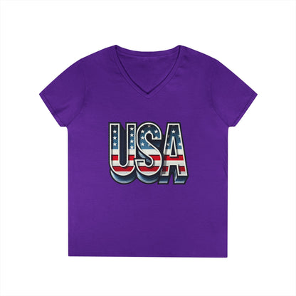 USA Patriotic V-Neck T-Shirt for Ladies, July 4th Celebration Tee, Casual Summer Shirt, Graphic Tee