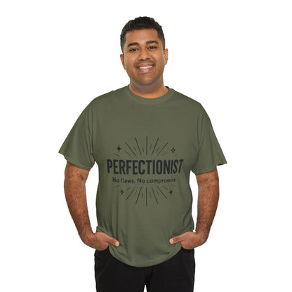 Mens Perfectionist T-Shirt, No Flaws No Compromise, Minimal Bold Graphic Tee, Gift for OCD, Clean Freak, or Detail-Oriented Men