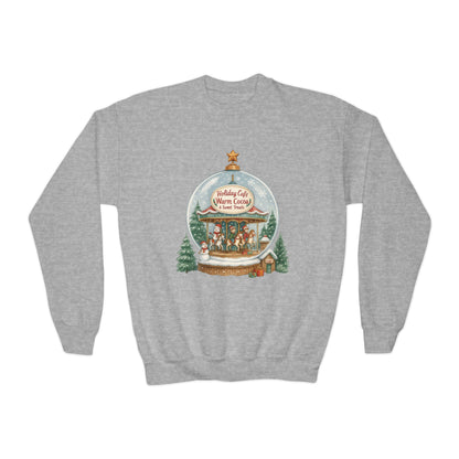 Youth Holiday Café Christmas Sweatshirt, Warm Cocoa Snow Globe Jumper