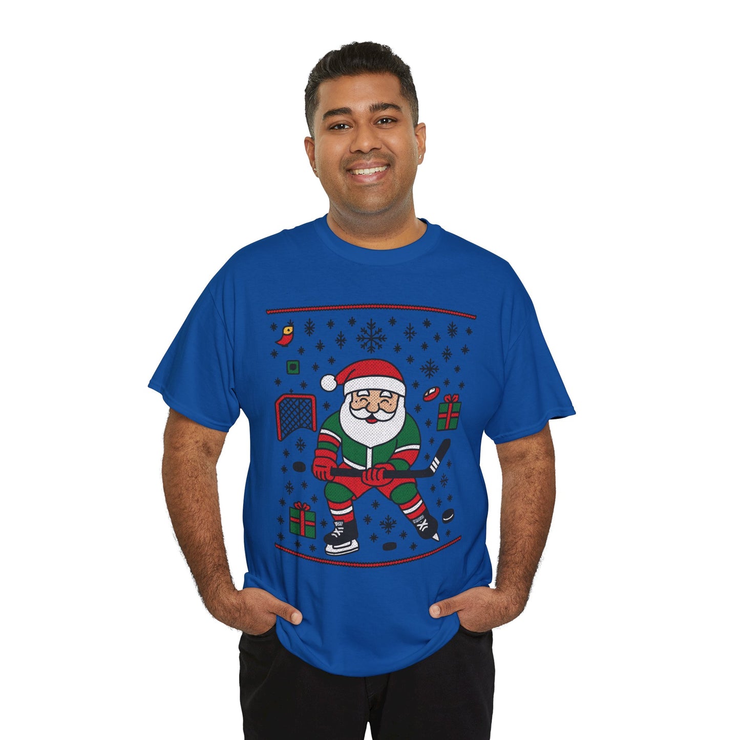 Hockey Santa Men's Christmas T-Shirt, Funny Sports Holiday Tee
